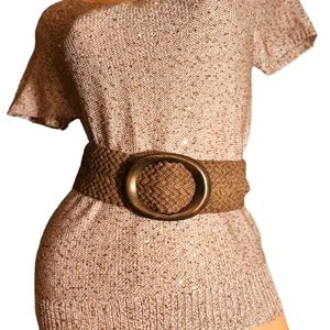 VINTAGE DE VECCHI S GOLD TONE WIDE BRAIDED GLAM BELT